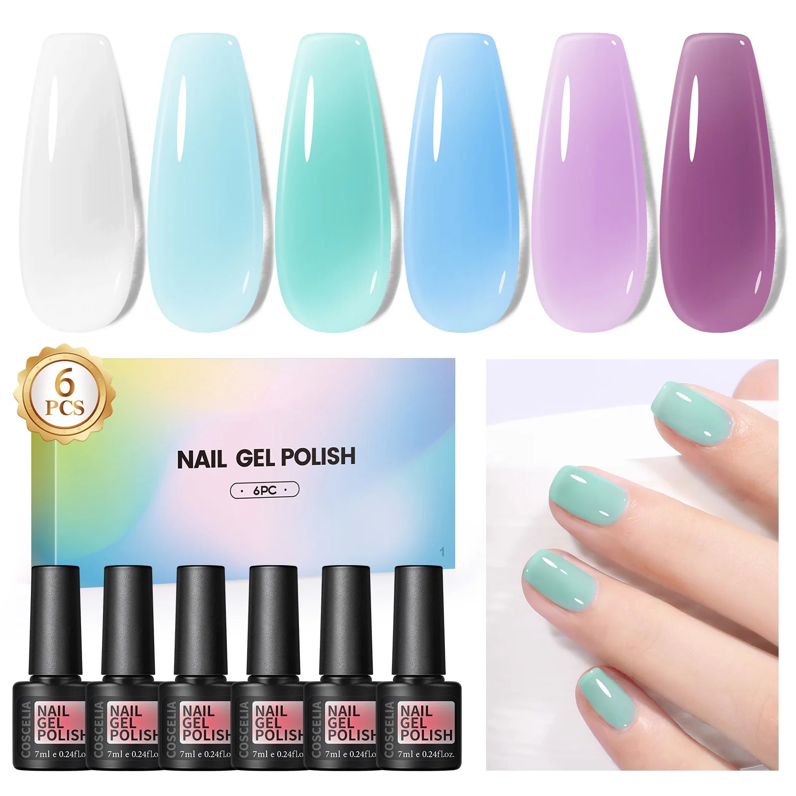 Nail Gel Polish Set 7Ml Jelly Nail Gelcrystal Translucent Clear Pink Nail Art Semi Permanent Soak off UV LED Varnish
