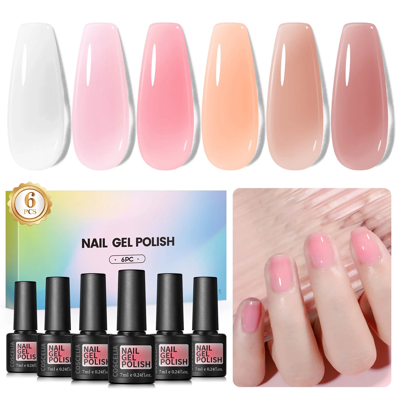 Nail Gel Polish Set 7Ml Jelly Nail Gelcrystal Translucent Clear Pink Nail Art Semi Permanent Soak off UV LED Varnish