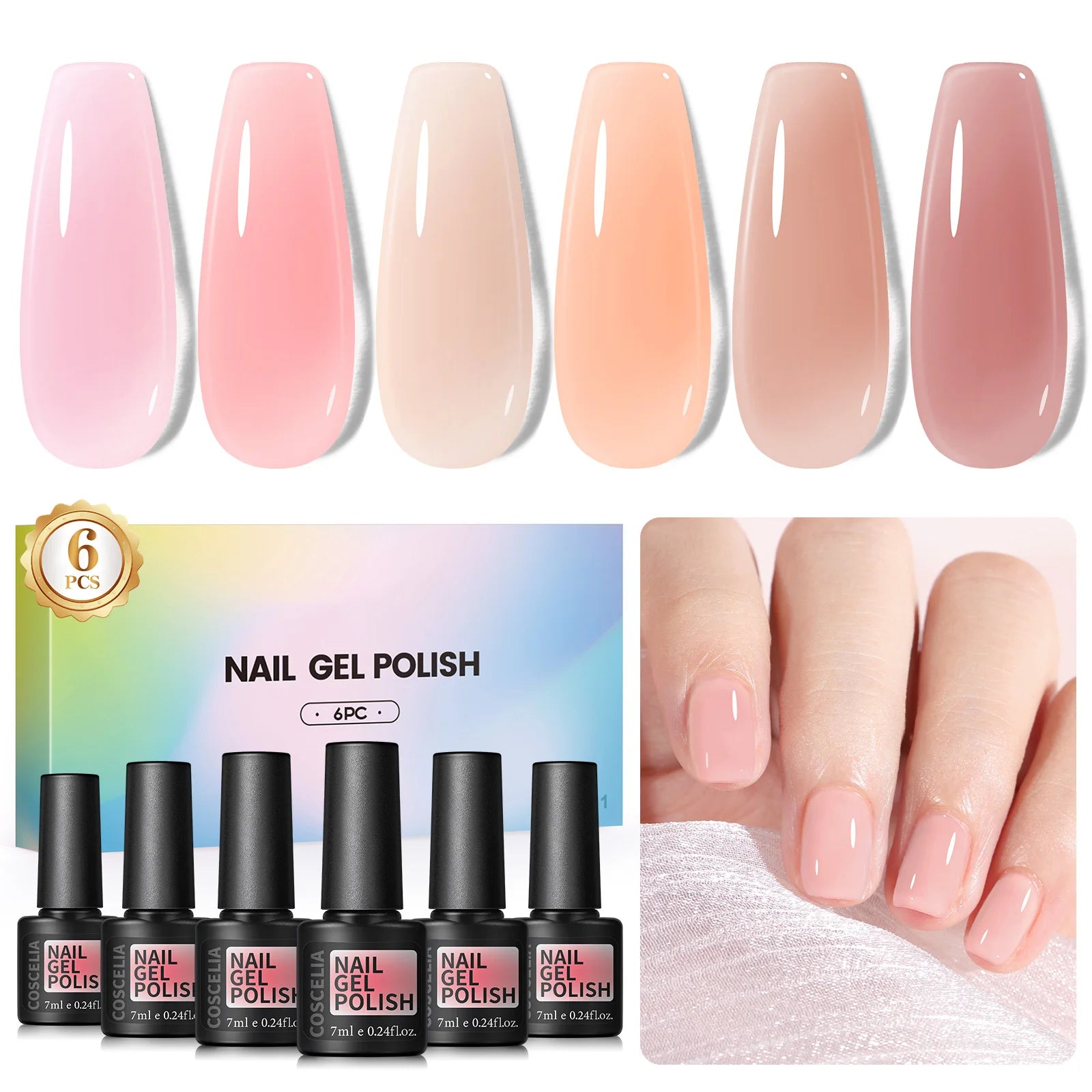 Nail Gel Polish Set 7Ml Jelly Nail Gelcrystal Translucent Clear Pink Nail Art Semi Permanent Soak off UV LED Varnish