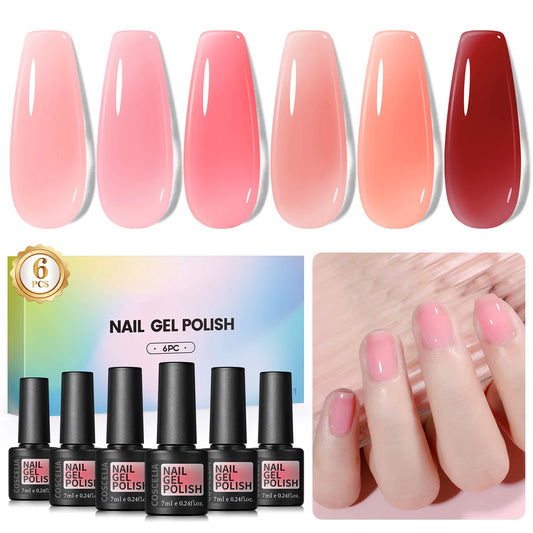Nail Gel Polish Set 7Ml Jelly Nail Gelcrystal Translucent Clear Pink Nail Art Semi Permanent Soak off UV LED Varnish